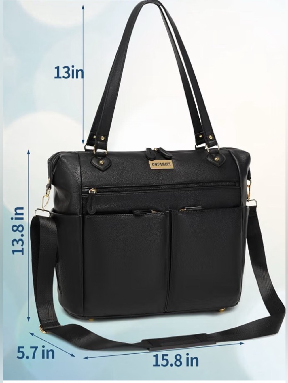 Black Vegan Leather Convertible Tote Backpack Diaper Bag / Work Tote